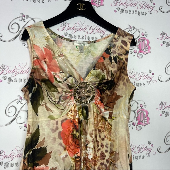 Dress barn tank top fairy cheetah print roses floral whimsical fairy beaded - Picture 3 of 10